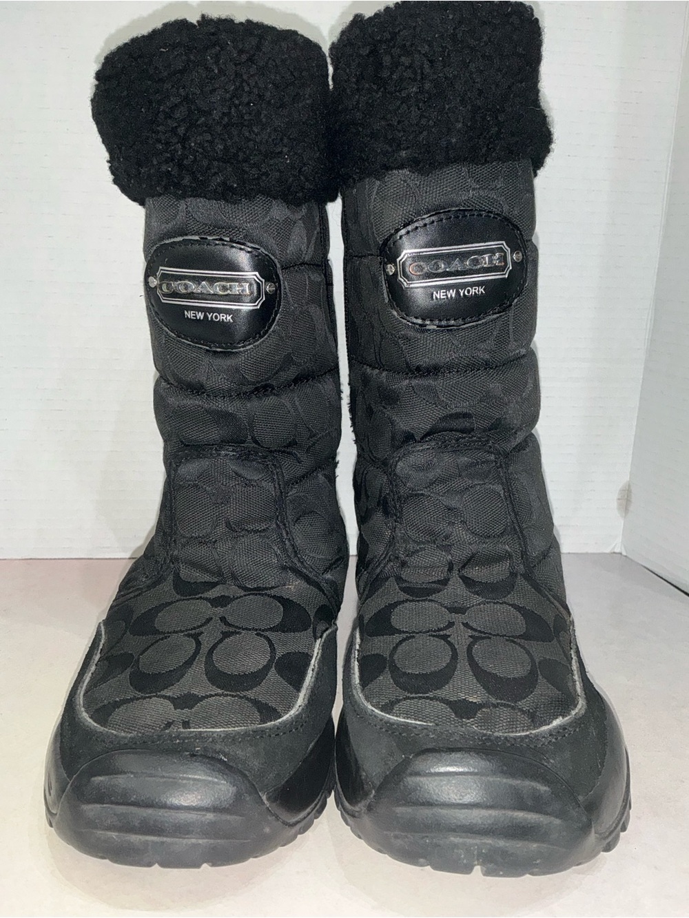 7.5 Coach Monogram Winter Boots with Sherpa Cuff Chic Causal Y2K Boho Women Snow